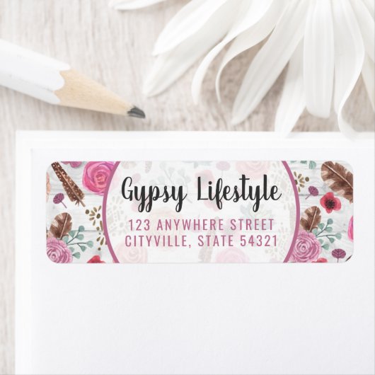 Boho Chic Rustic Feather Arrow Pink Rücksendeadres (Insitu)