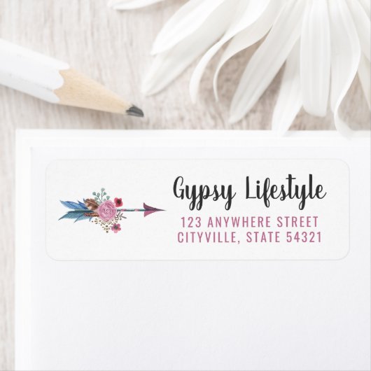 Boho Chic Rustic Feather Arrow Pink Rücksendeadres (Insitu)