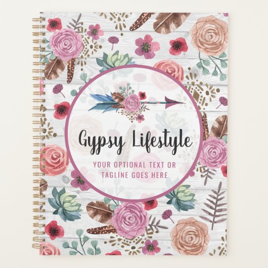 Boho Chic Rustic Feather Arrow Wasserfarbe Bohemis Planer (Vorderseite)