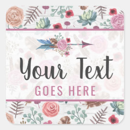 Boho Chic Rustic Feather Arrow Wasserfarbe Bohemis Quadratischer Aufkleber