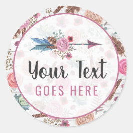 Boho Chic Rustic Feather Arrow Wasserfarbe Bohemis Runder Aufkleber