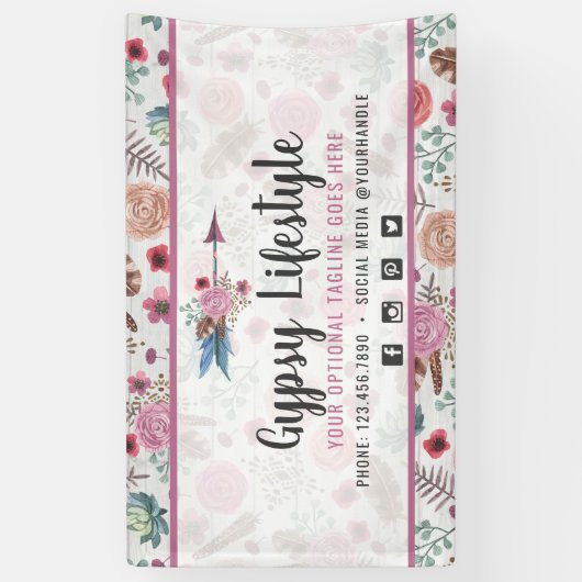 Boho Chic Rustic Fether Arrow Wasserfarbe Bohemisc Banner (Vertikal)