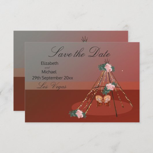 Boho Chic Rustic Teepee / TiPi Save the Date (Vorne/Hinten)
