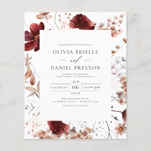 Boho Chic Rustic Wildblume Hochzeit Einladung Flyer (Vorne)