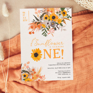 Boho chic rustikal orange Sonnenblumen 1. Geburtst Einladung
