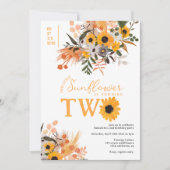 Boho chic rustikal orange Sonnenblumen 2. Geburtst Einladung (Vorderseite)