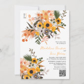 Boho chic rustikal orange Sonnenblumen 3 Foto Hoch Einladung (Vorderseite)