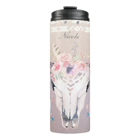 Boho Chic Rustikale Kuhschädel Bohemische Custom Thermosbecher (Vorderseite)
