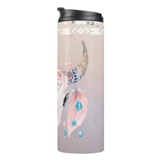 Boho Chic Rustikale Kuhschädel Bohemische Custom Thermosbecher (Nach rechts gedreht)