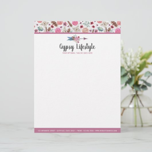 Boho Chic-rustikaler Feder-PfeilWatercolor Briefbogen (Stehend Vorderseite)