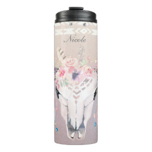 Boho Chic Rustikaler Kuhschädel Floral Boheme Maßa Thermosbecher