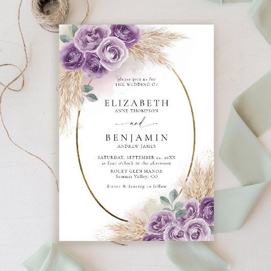 Boho Chic Rustikales Lila Oval Einladung