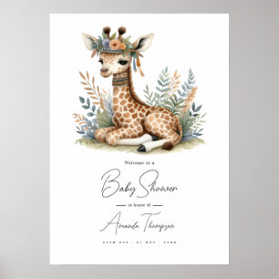 Boho Chic Safari Giraffe Babyparty Willkommensschi Poster