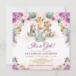 Boho Chic Safari Jungle Animals Girl Baby Dusche Einladung