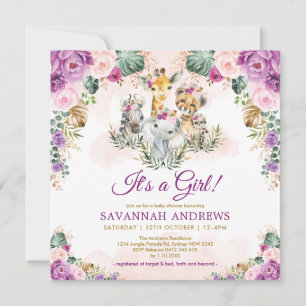 Boho Chic Safari Jungle Animals Girl Baby Dusche Einladung