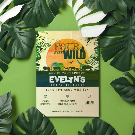 Boho Chic Safari Tiere Vier Wild Geburtstag Einladung