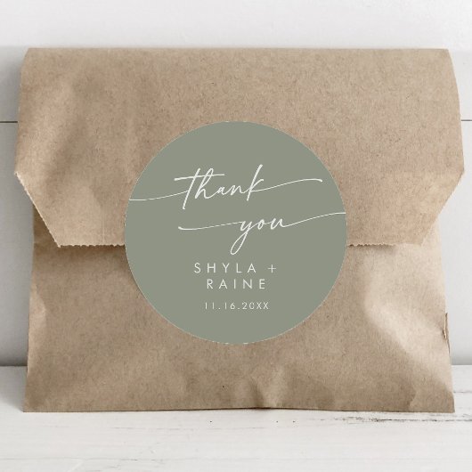 Boho Chic Sage Green Danke Gastgeschenk Hochzeit Runder Aufkleber