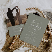Boho Chic Sage Green Foto QR Code Hochzeit Einladung