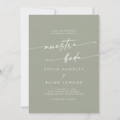 Boho Chic Sage Green Foto Spanische Hochzeit Einladung (Vorderseite)