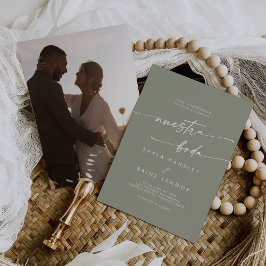 Boho Chic Sage Green Foto Spanische Hochzeit Einladung