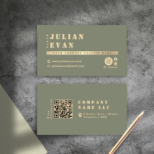 Boho Chic Sage Green & Gold Bold Typografie Visitenkarte
