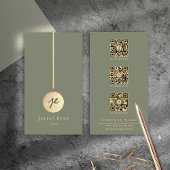 Boho Chic Sage Green & Gold Monogram Social Media Visitenkarte
