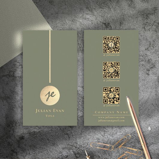 Boho Chic Sage Green & Gold Monogram Social Media Visitenkarte