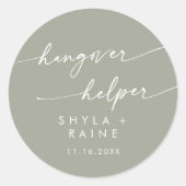 Boho Chic Sage Green Hangover Helper Bevorzugung Runder Aufkleber (Vorderseite)