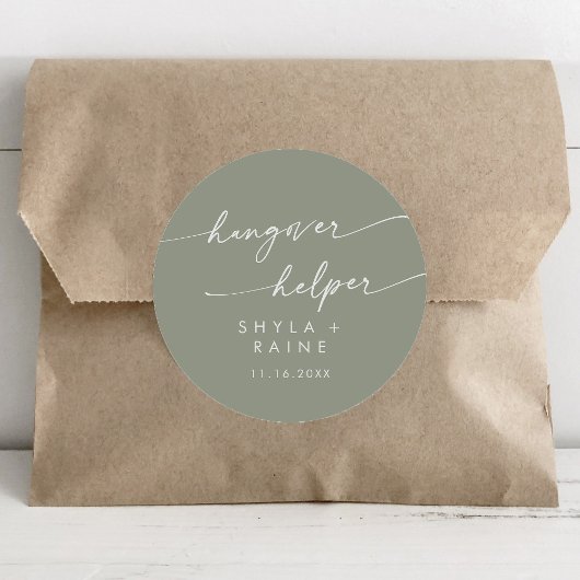 Boho Chic Sage Green Hangover Helper Bevorzugung Runder Aufkleber