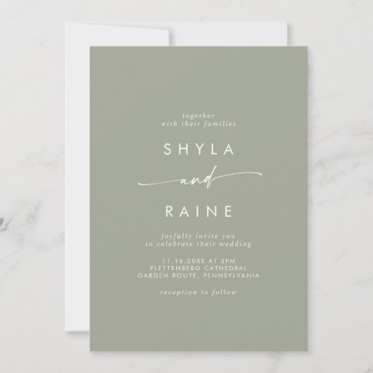 Boho Chic Sage Green Lässig Wedding Einladung (Vorderseite)