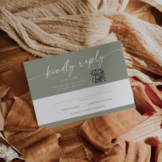 Boho Chic Sage Green Mail In und QR Code RSVP Karte