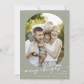Boho Chic Sage Green Merry Bright Foto Weihnachten (Vorderseite)