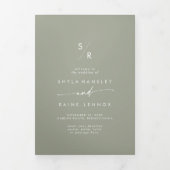 Boho Chic Sage Green Monogram Wedding Dreifach-gefaltete Programmkarte (Cover)
