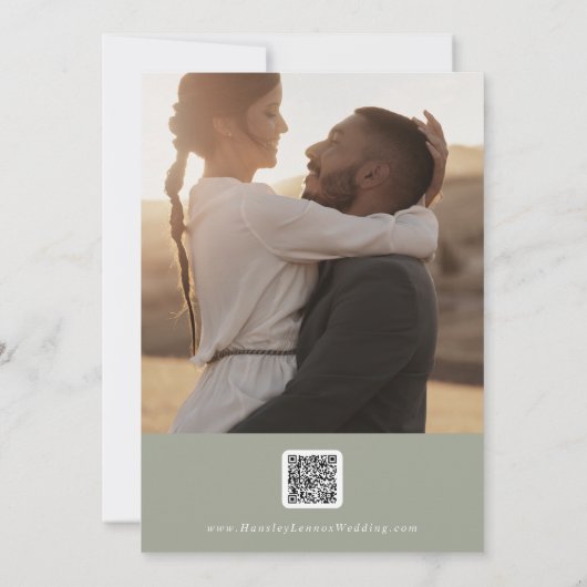Boho Chic Sage Green Multi Foto QR Code Save The Date (Rückseite)