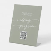 Boho Chic Sage Green QR Code Hochzeitsprogramm Sockelschild (Vorderseite)