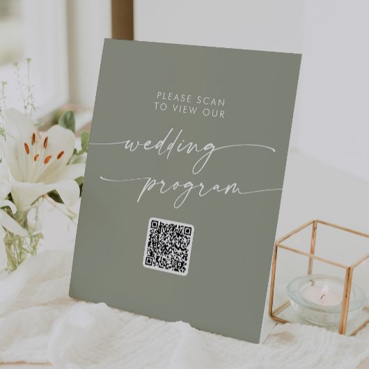 Boho Chic Sage Green QR Code Hochzeitsprogramm Sockelschild