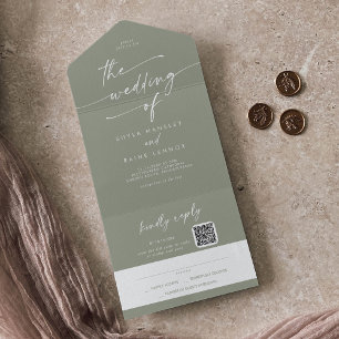 Boho Chic Sage Green QR Code Mail bei Hochzeit All In One Einladung