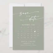 Boho Chic Sage Green QR Foto Calendar Save The Date (Vorderseite)