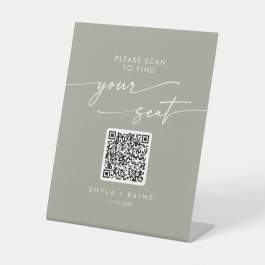 Boho Chic Sage Green Seats Chart QR Code Sockelschild (Vorderseite)