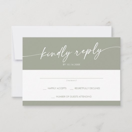 Boho Chic Sage Green Simple Wedding RSVP Karte (Vorderseite)