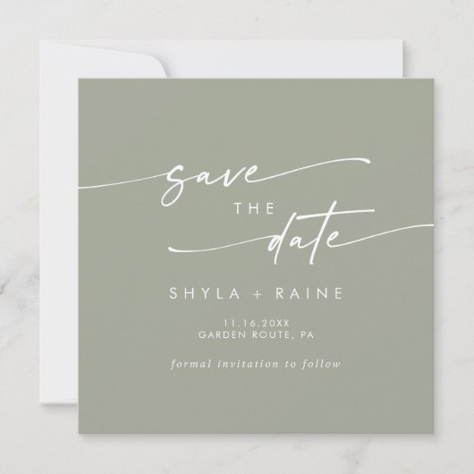Boho Chic Sage Green Square Foto Zurück Save The Date (Vorderseite)