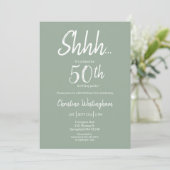Boho Chic Sage Green Surprise 50th Birthday Einladung (Stehend Vorderseite)
