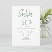 Boho Chic Sage Green Surprise 50th Birthday Einladung (Stehend Vorderseite)