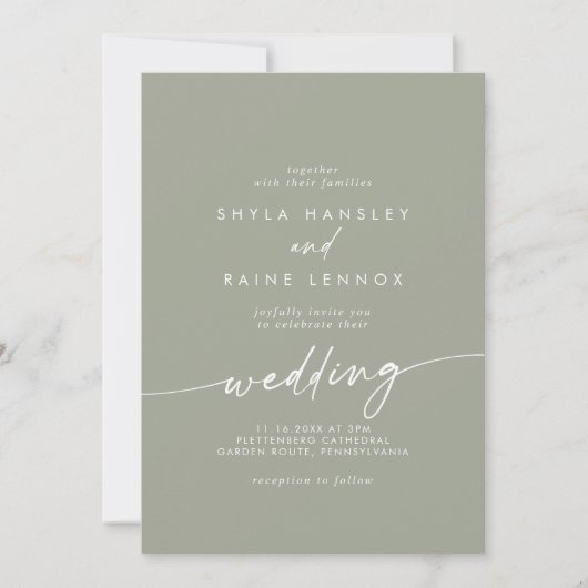 Boho Chic Sage Green Wedding Einladung (Vorderseite)