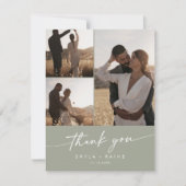 Boho Chic Sage Green Wedding Foto Collage Dankeskarte (Vorderseite)