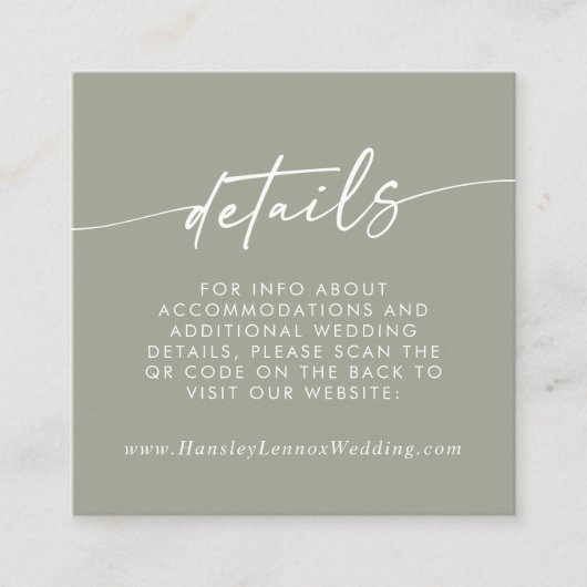 Boho Chic Sage Green Wedding QR Code Details Begleitkarte (Vorderseite)