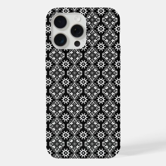 Boho Chic Schwarz-Weiß-Blumenmuster iPhone Hülle (Rückseite)