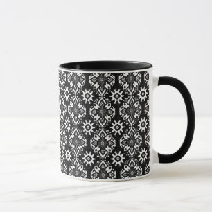 Boho Chic Schwarz-Weiß-Blumenmuster Tasse