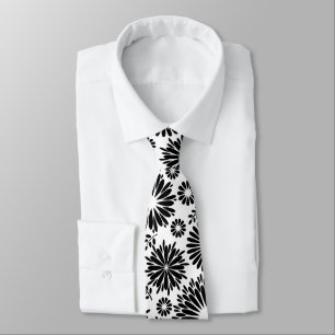 Boho Chic Schwarz Weiß Volkstümliche Blumen und St Krawatte