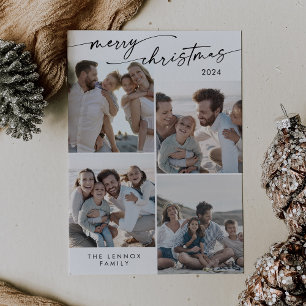 Boho Chic Schwarz-weiß Xmas Foto Einzigartiges Wei Feiertagskarte